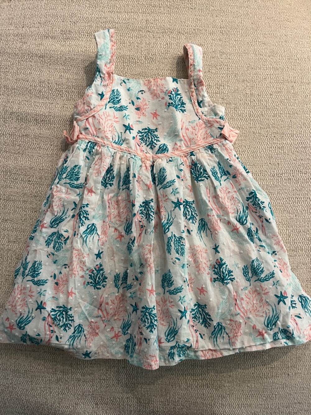 Catherine Malandrino White Sundress with Teal & Coral Sea Life Print
